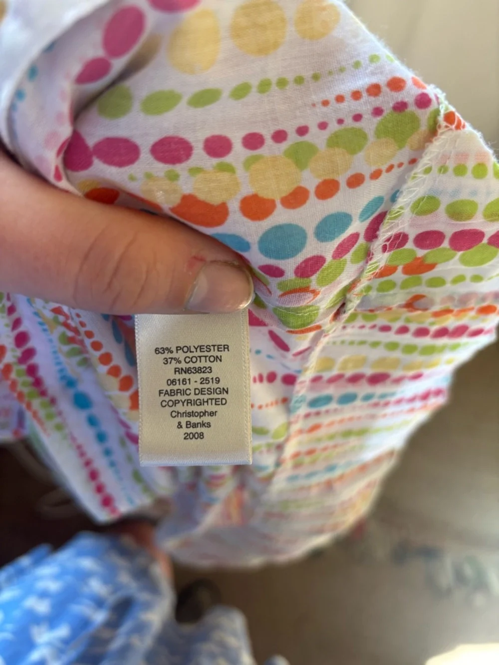 Cotton Blend White Rainbow Polka‎ Dot Lightweight Boho Short Sleeve Button Up M